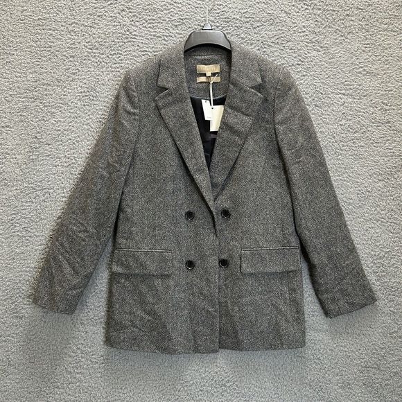 Talbots Blazer Womens 8 Gray Double Breasted Lined Wool Woven‎ Italy Notch Lapel